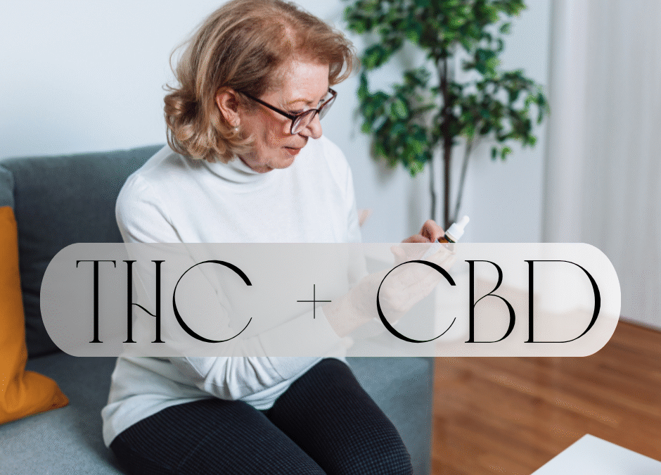 senior looking at her thc cbd tincture
